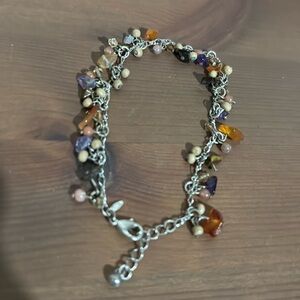 Beaded silver tone ankle bracelet with lobster claw clasp. Adjustable